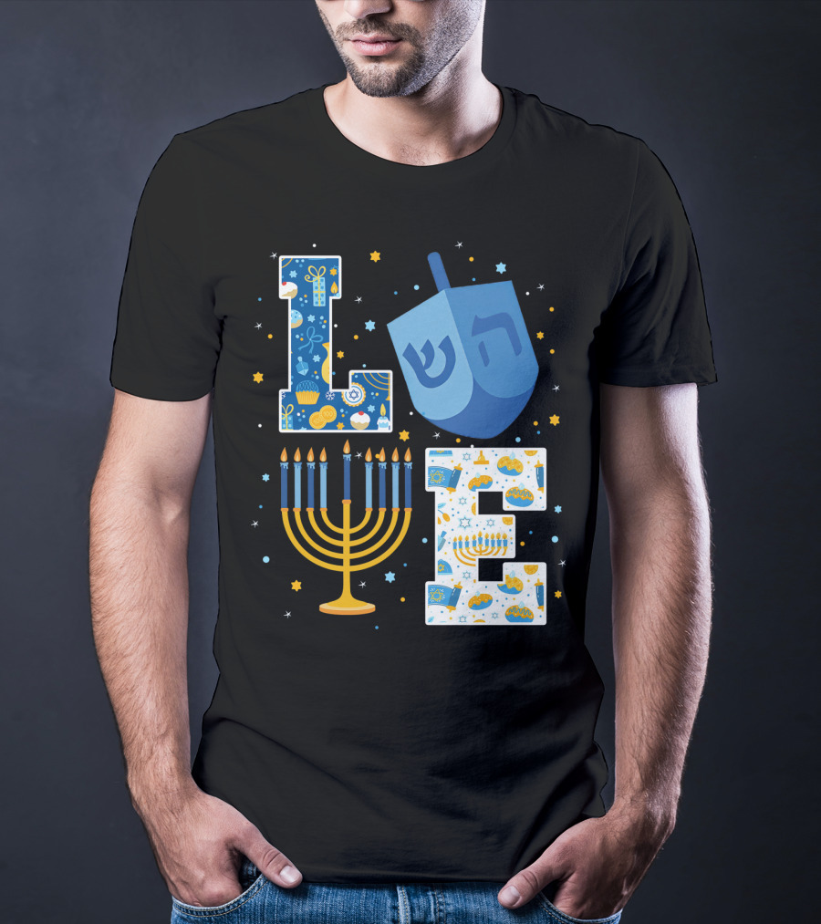 LOVE Hanukkah Dreidel Menorah Chanukah T-Shirt