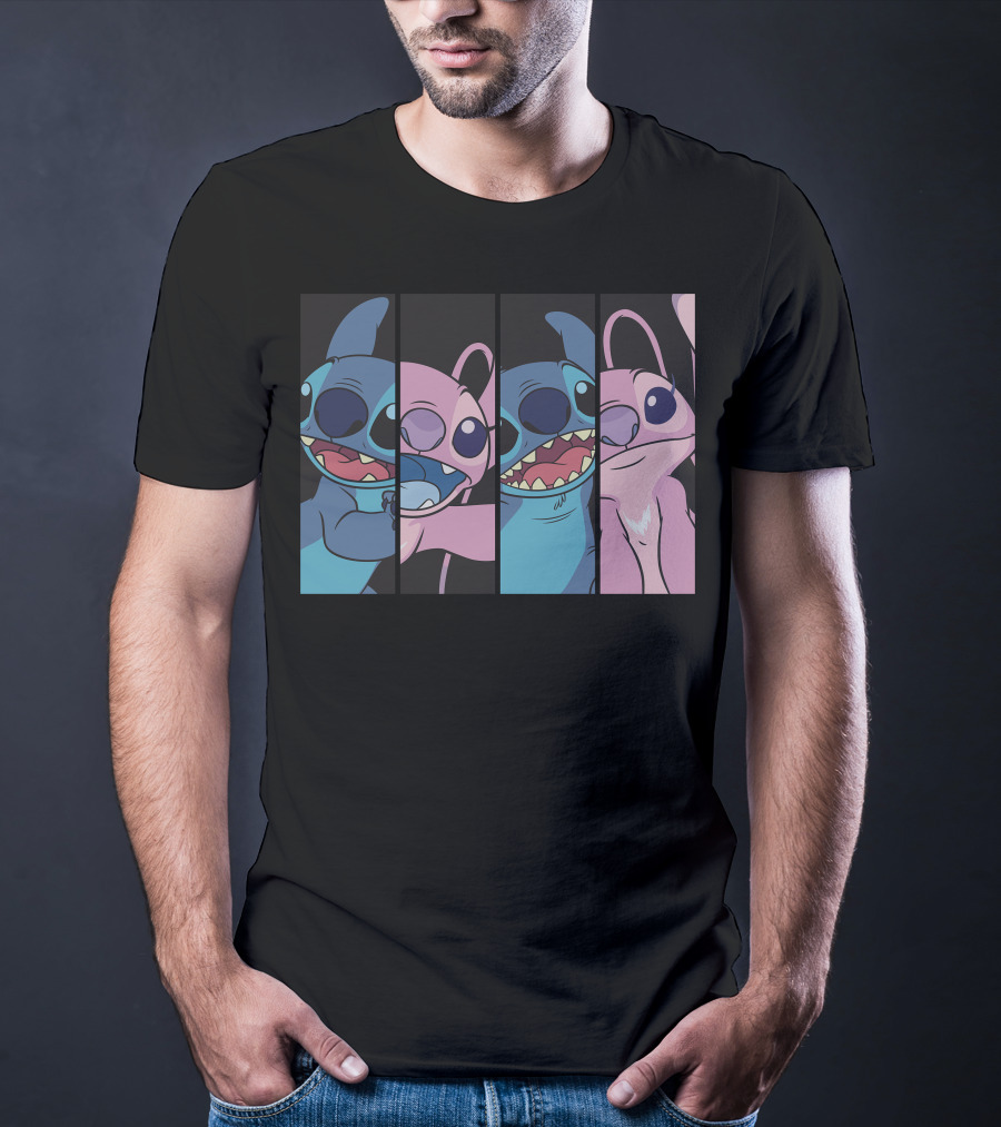 Disney Lilo And Stitch Boxed Faces Patchwork Characters T-Shirt