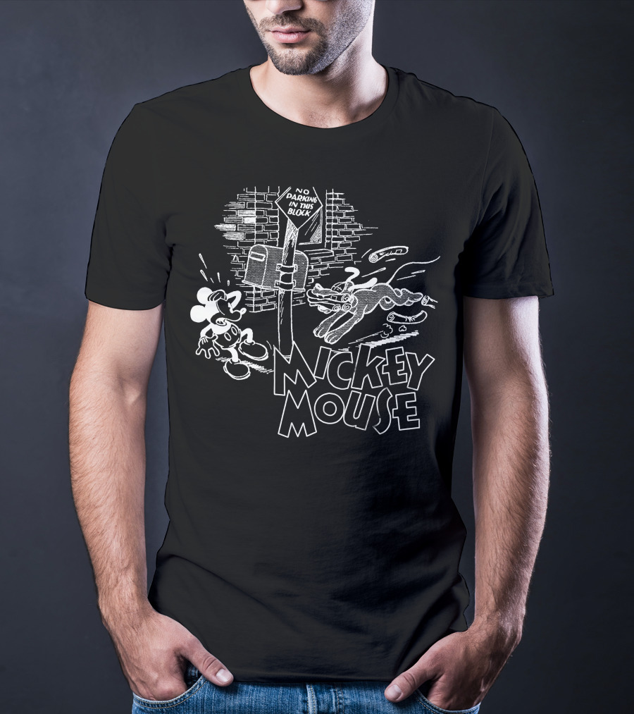 Mickey Mouse Street Comic No Parking Sign T-Shirt