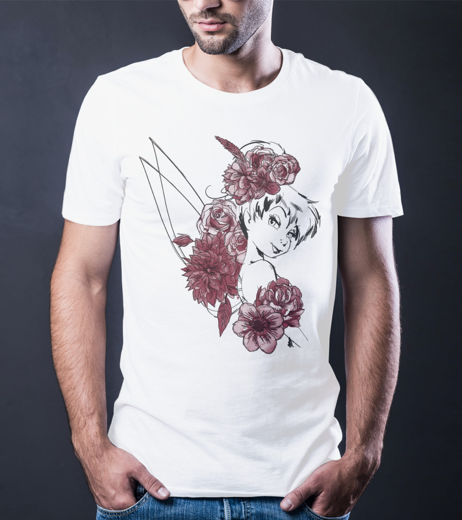 Disney Peter Pan Tinkerbell Red Floral Outline T-Shirt