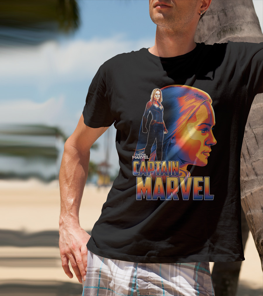 Captain Marvel Heroic Sunset Profile T-Shirt