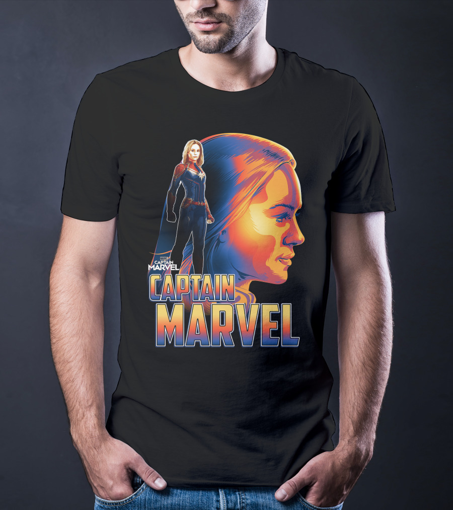 Captain Marvel Heroic Sunset Profile T-Shirt