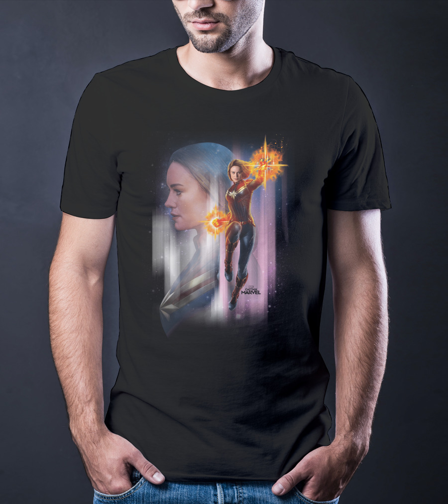 Captain Marvel Energy-Powered Heroic Flight In Space Adventure T-Shirt