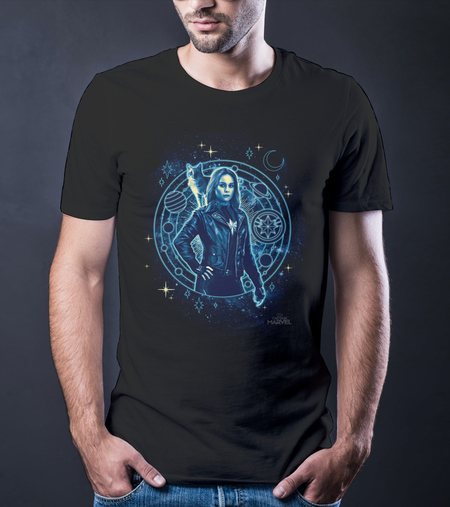 Captain Marvel Goose Cosmic Geometric Circle Space Adventure T-Shirt