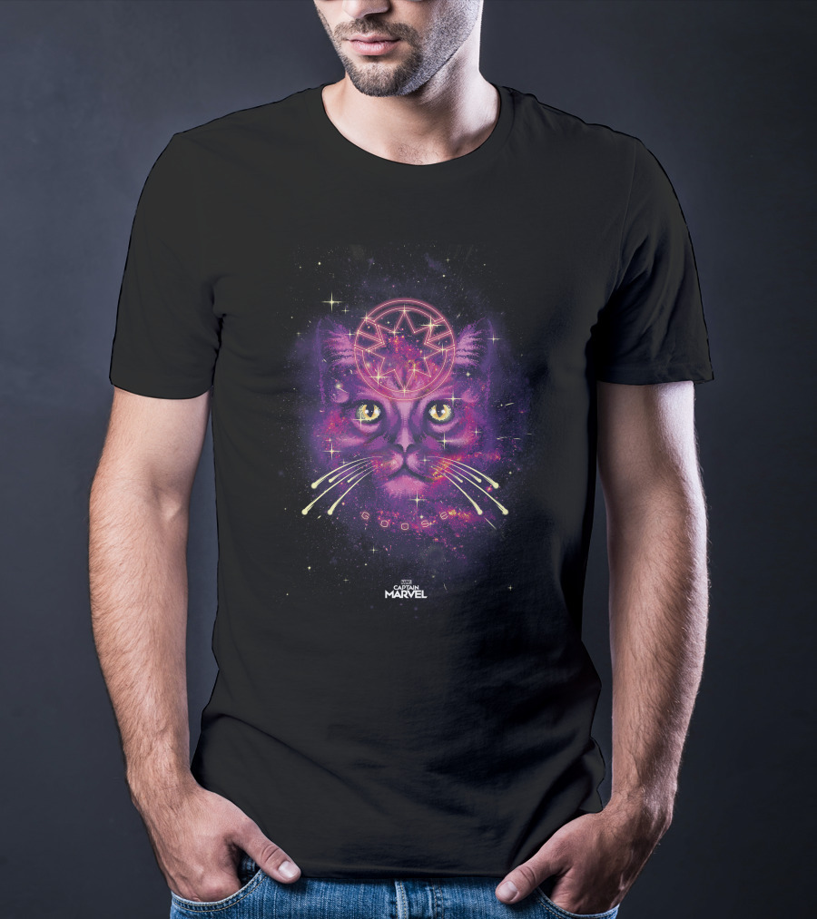 Captain Marvel Goose Cat Pink Galaxy Cosmic Starry T-Shirt