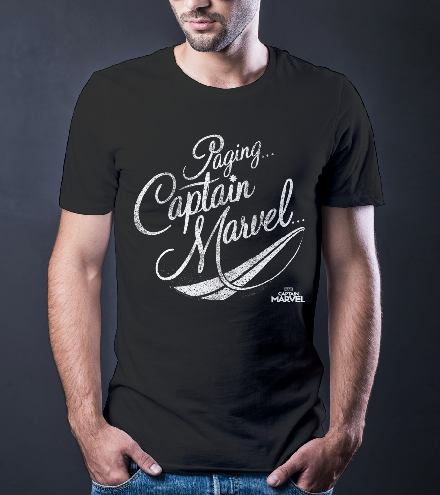 Paging Captain Marvel Distressed Cursive Marvel T-Shirt
