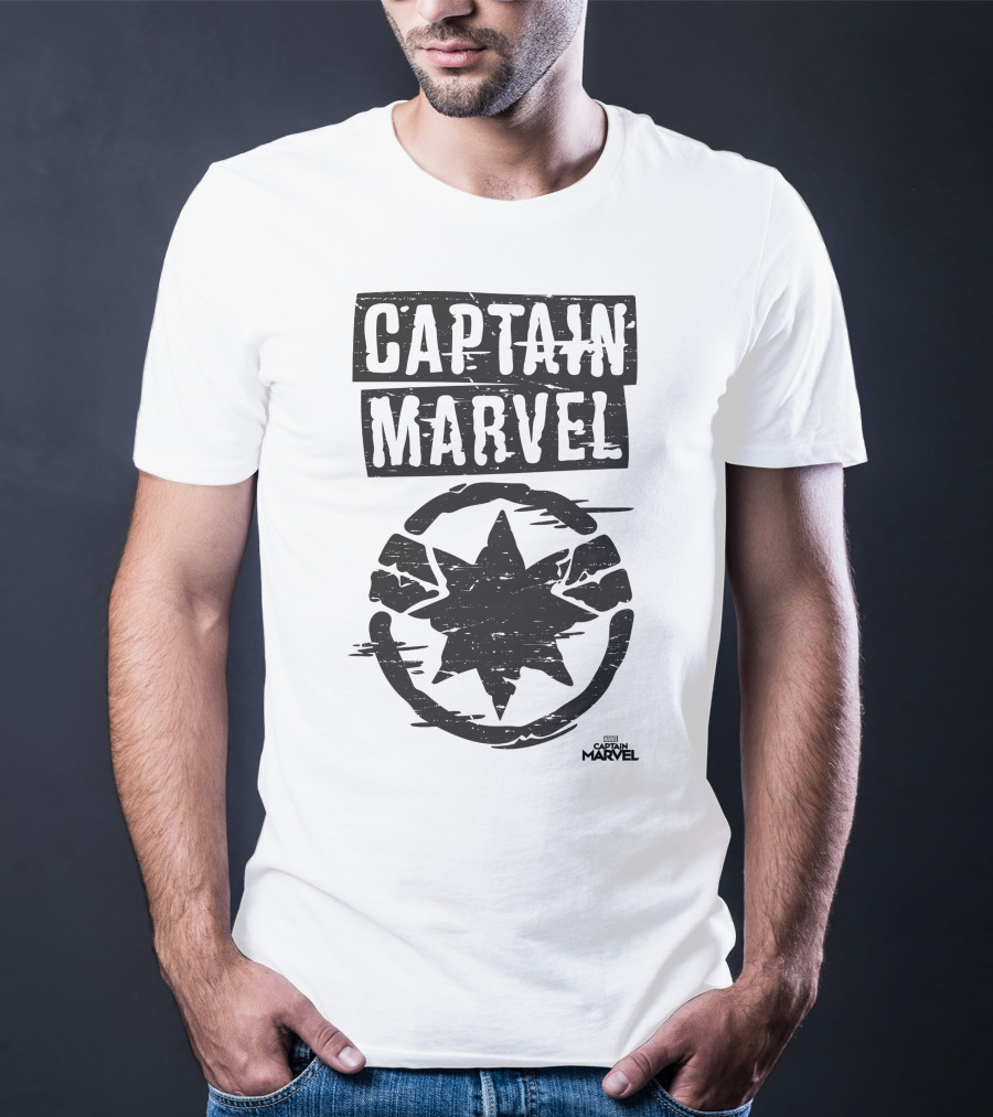 Captain Marvel Distressed Star Emblem With Painted Circle T-Shirt