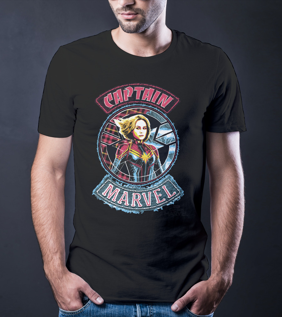 Captain Marvel Stitched Patched Emblem T-Shirt
