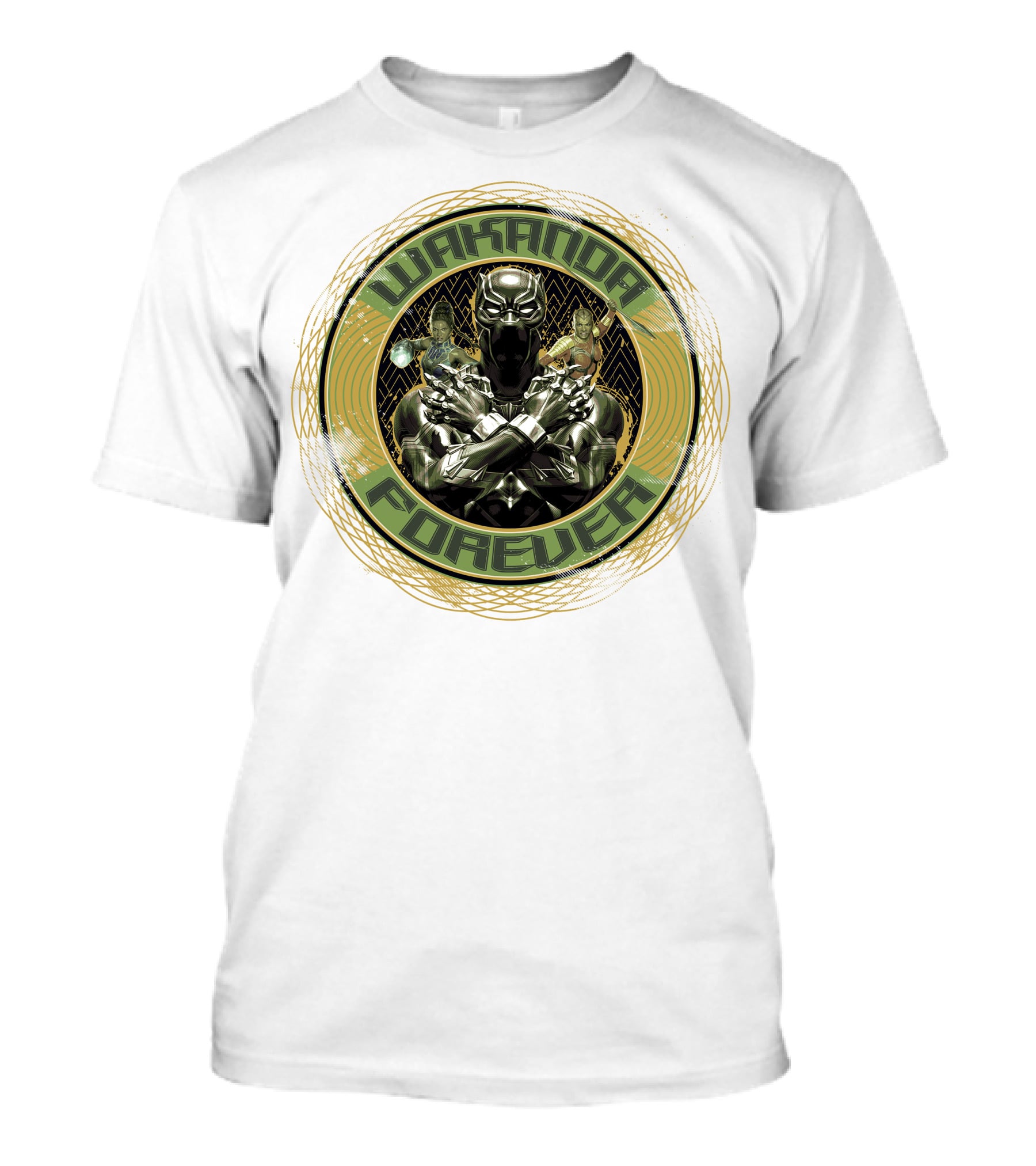 Wakanda Forever Black Panther Gold Circle Marvel T-Shirt
