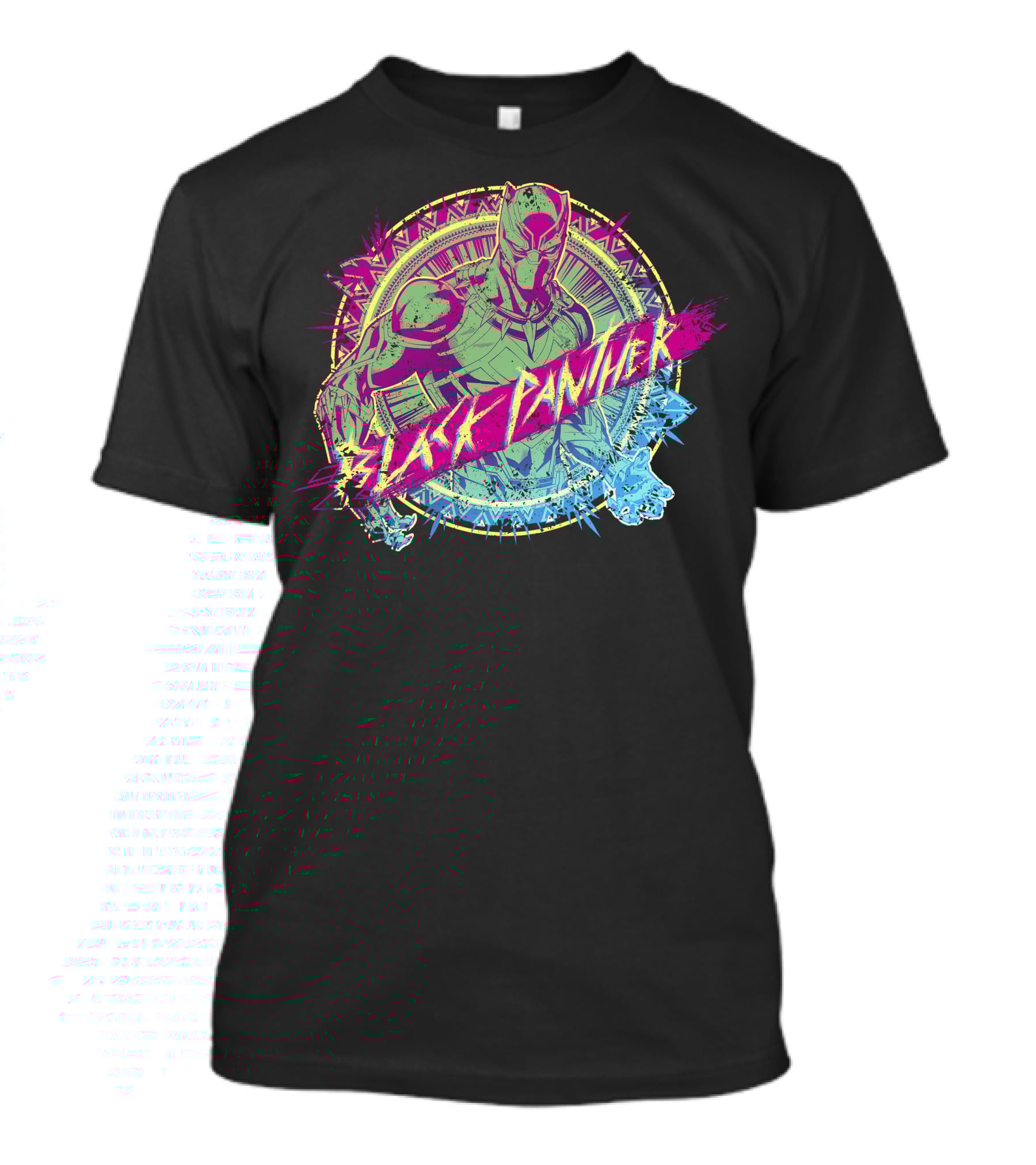 Black Panther Neon Paint Splatter Marvel Text T-Shirt