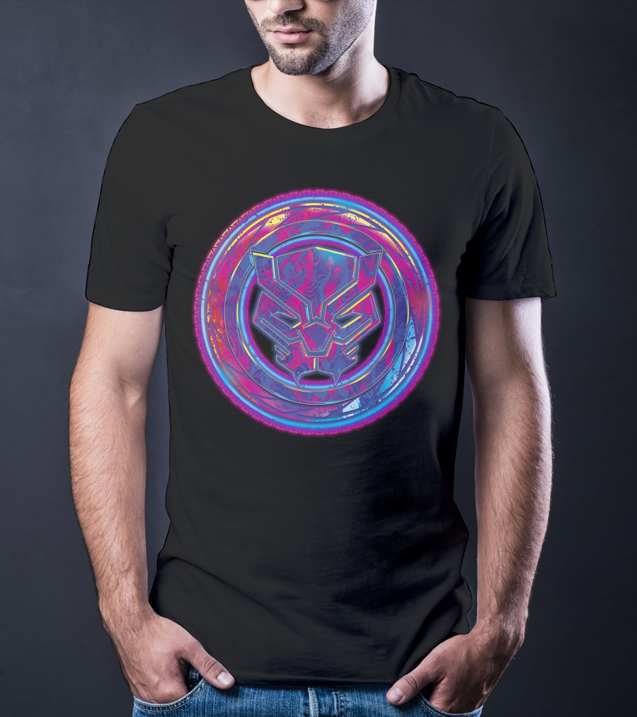 Marvel Black Panther Vibrant Neon Panther Head Emblem T-Shirt
