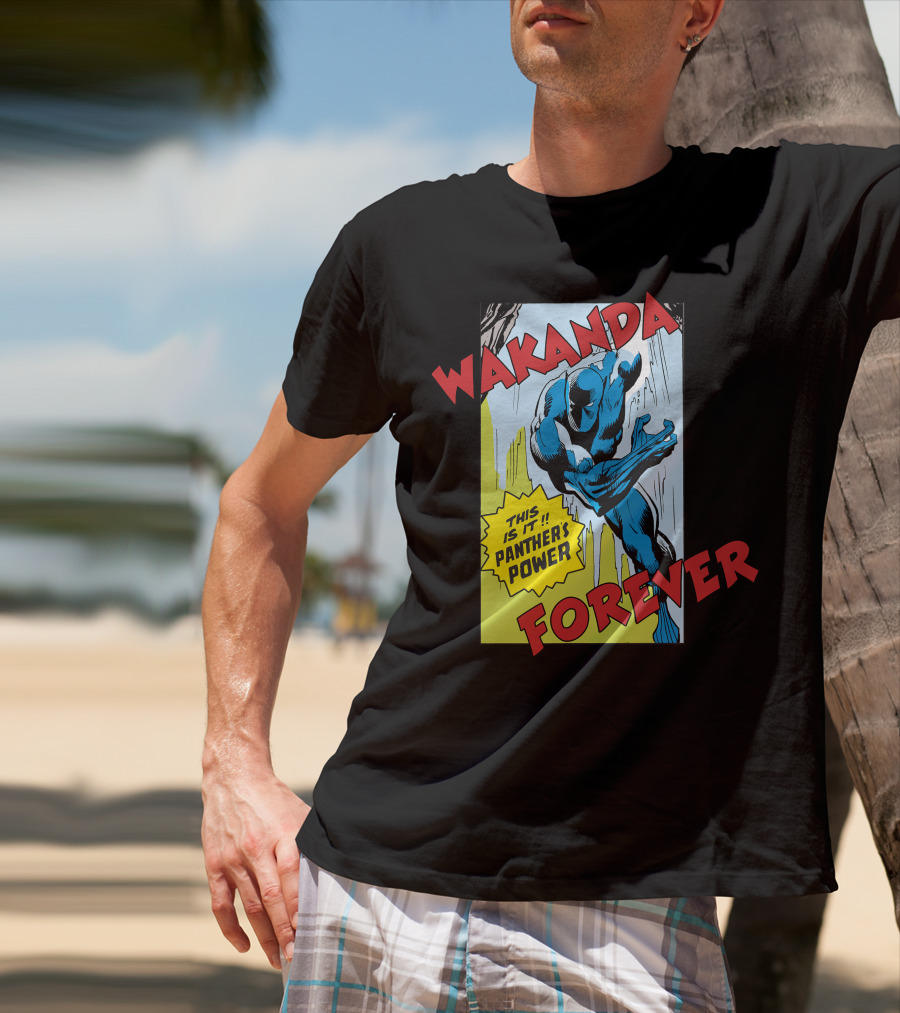 Wakanda Forever This Is It Panther's Power Marvel Black Panther Vintage Comic T-Shirt