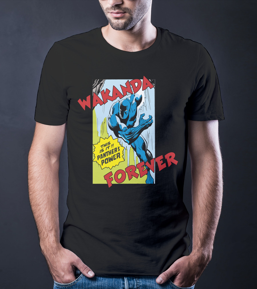 Wakanda Forever This Is It Panther's Power Marvel Black Panther Vintage Comic T-Shirt