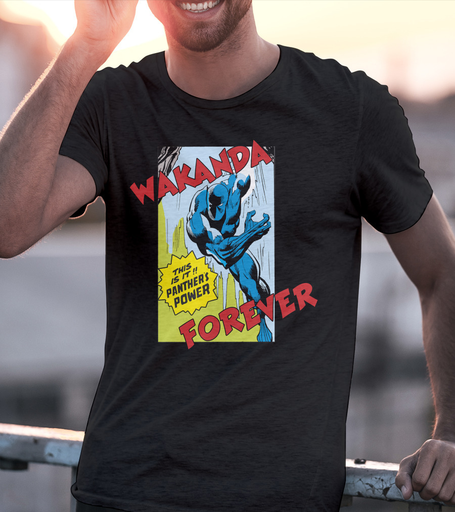 Wakanda Forever This Is It Panther's Power Marvel Black Panther Vintage Comic T-Shirt