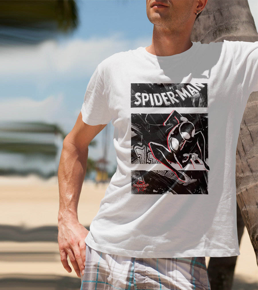 Spider-Man Marvel Spiderverse Comic Graphic Action Panels T-Shirt