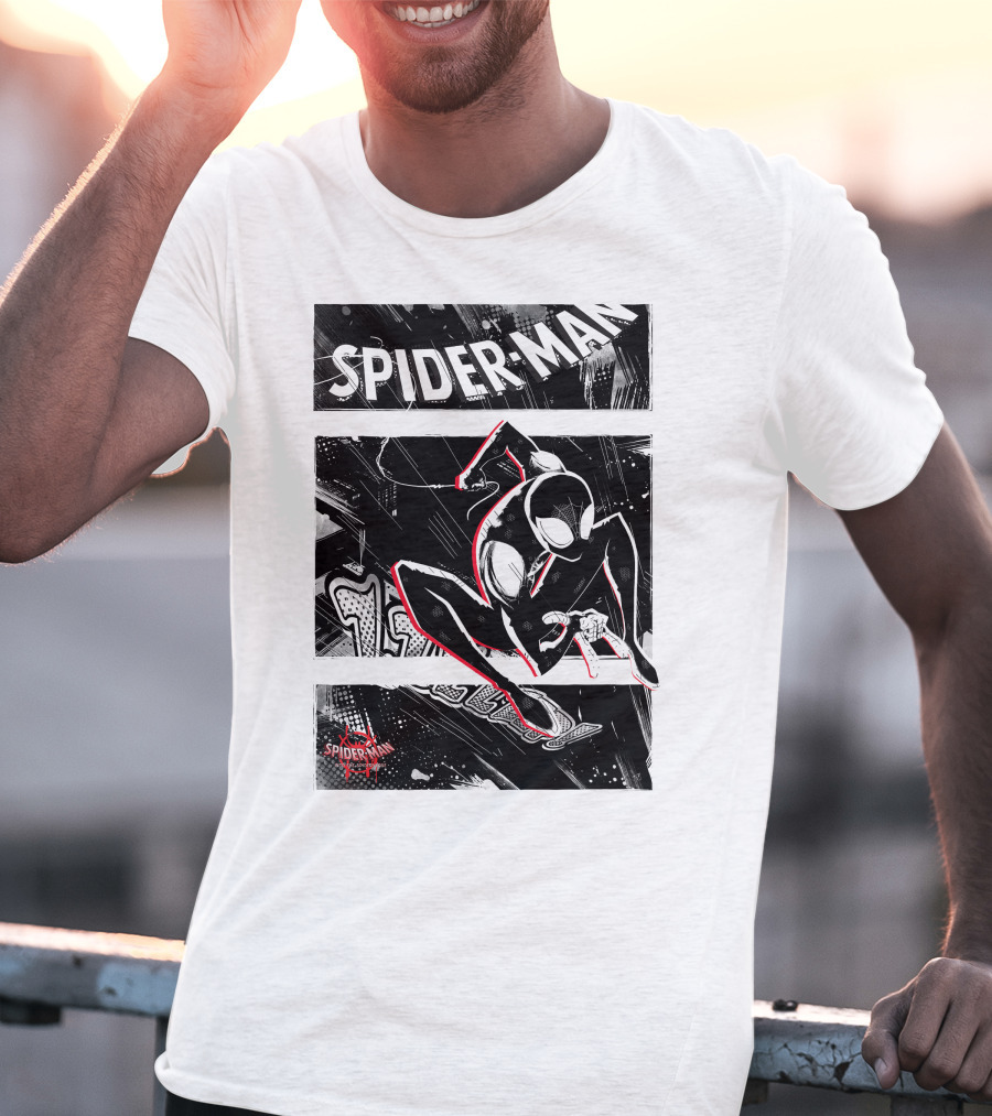 Spider-Man Marvel Spiderverse Comic Graphic Action Panels T-Shirt