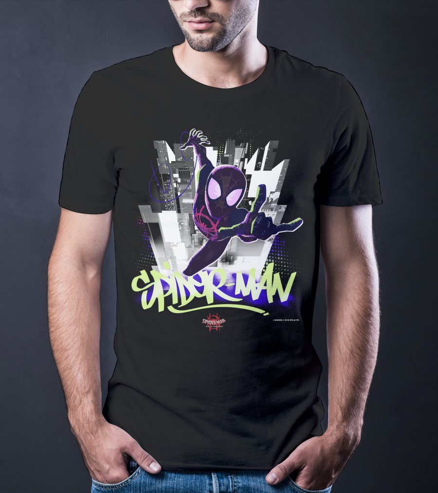 Spider-Man Spiderverse Graffiti City Marvel Iconic Swing Pose T-Shirt