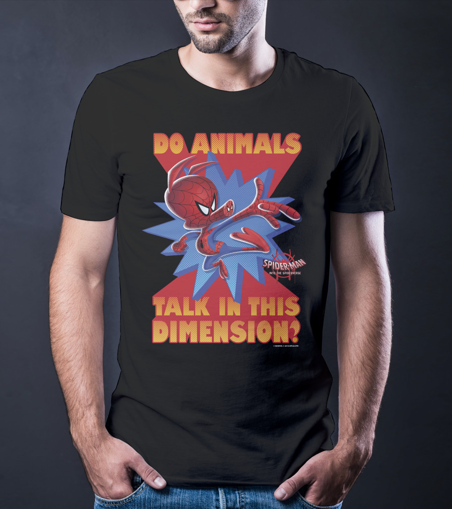 Marvel Spider-Man Into The Spiderverse Do Animals Talk In This Dimension? T-Shirt