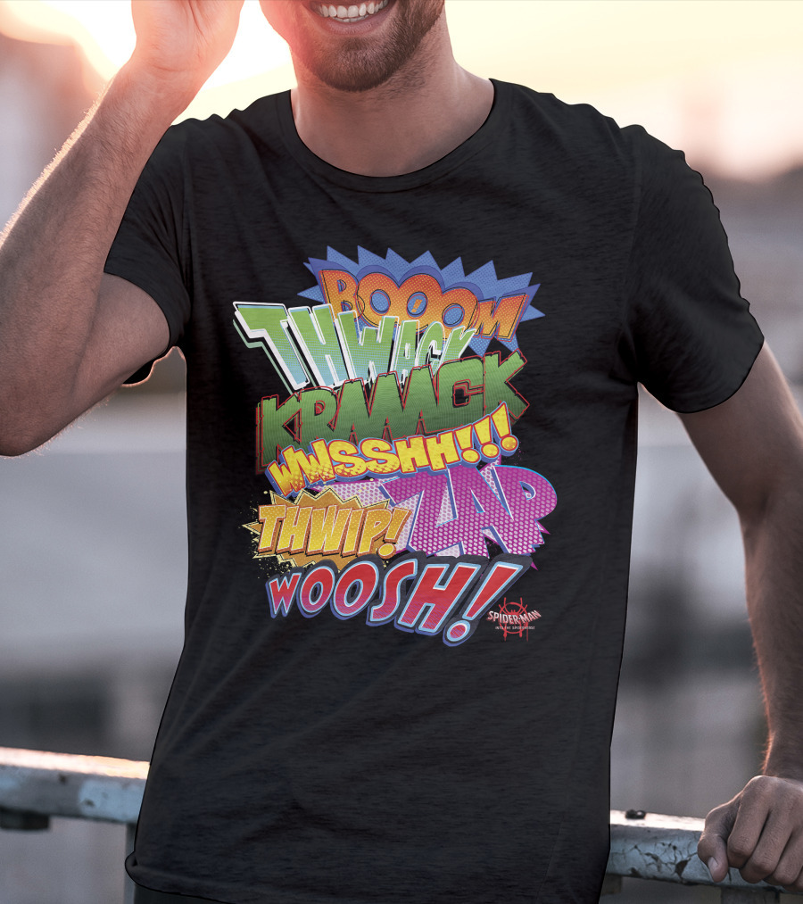 BOOOM THWACK KRRACK WHSSHH THWIP ZAP WOOSH Marvel Spider-Man Spiderverse T-Shirt