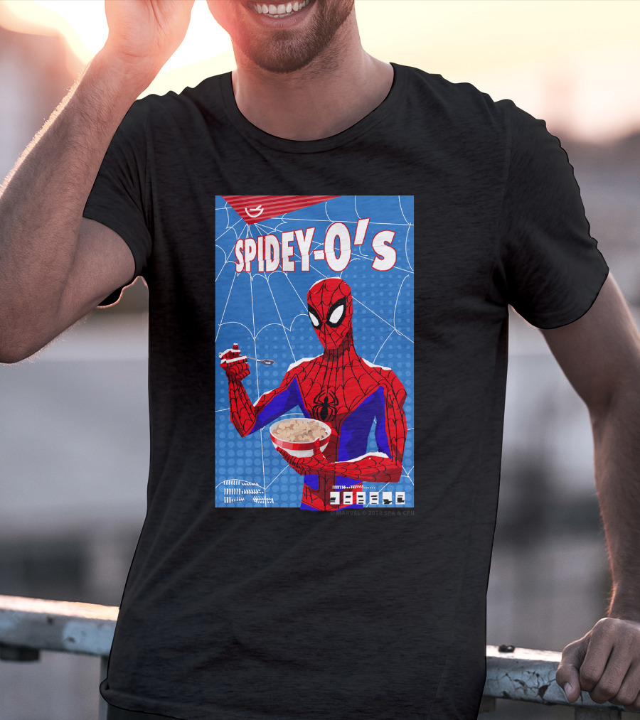 Marvel Spider-Man Spiderverse Spidey-Os Cereal Box Breakfast Comics T-Shirt