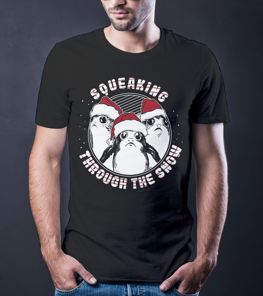 Squeaking Through The Snow Star Wars Porg Santa Hat T-Shirt