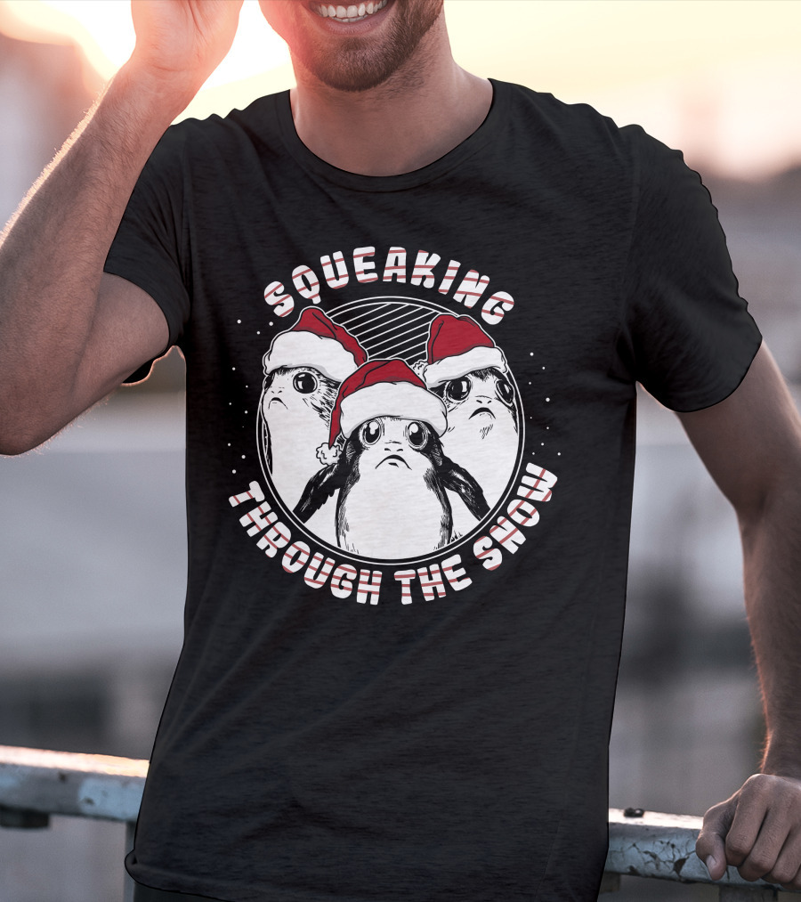 Squeaking Through The Snow Star Wars Porg Santa Hat T-Shirt