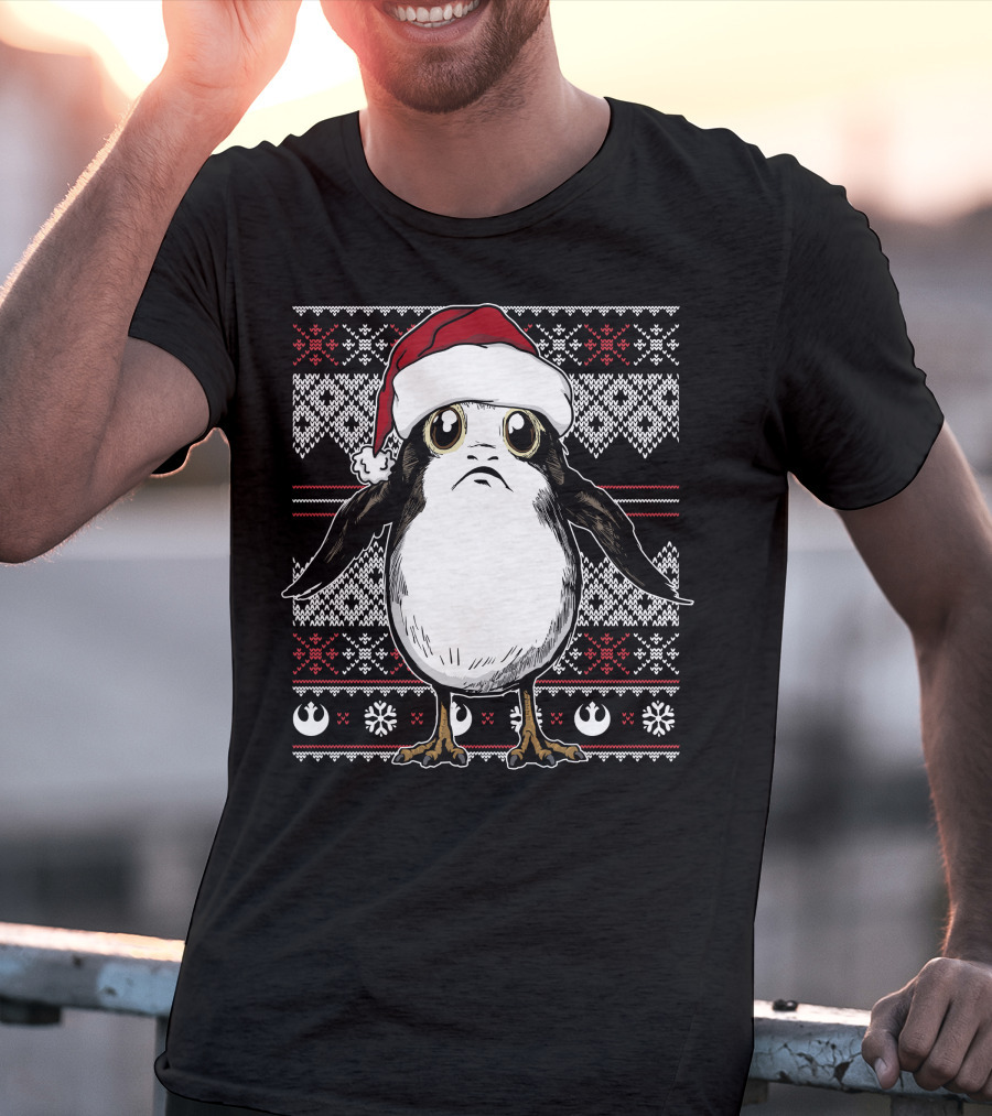 Star Wars Porg Christmas Santa Hat Ugly T-Shirt