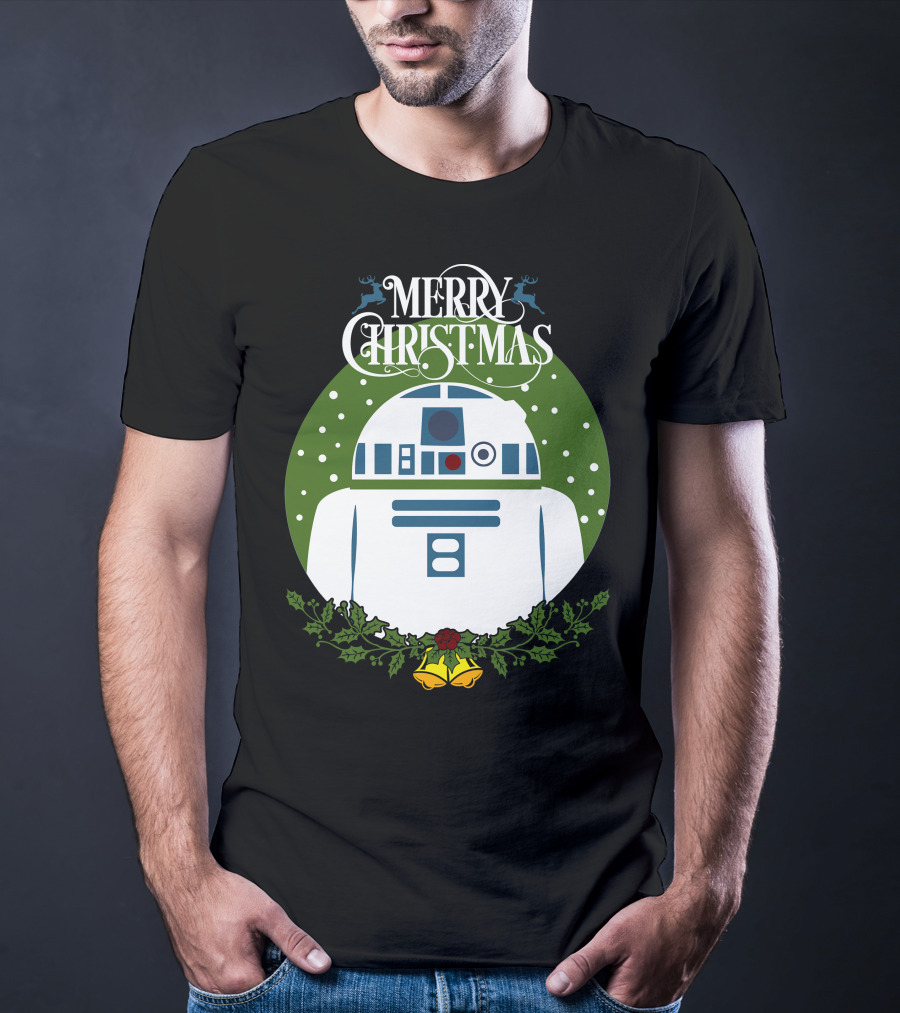 Star Wars R2-D2 Merry Christmas Wreath With Bells And Holly T-Shirt