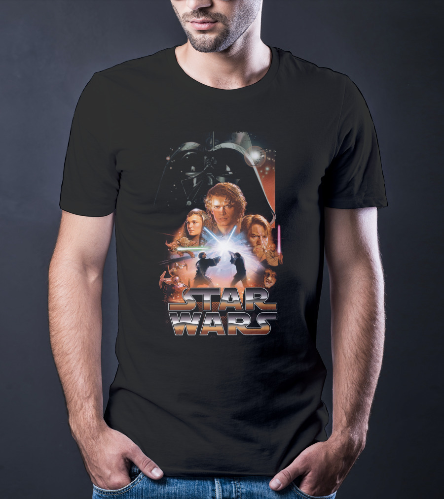 Star Wars Revenge Of The Sith Movie Anakin Obi-Wan Lightsaber Duel Darth Vader Collage T-Shirt