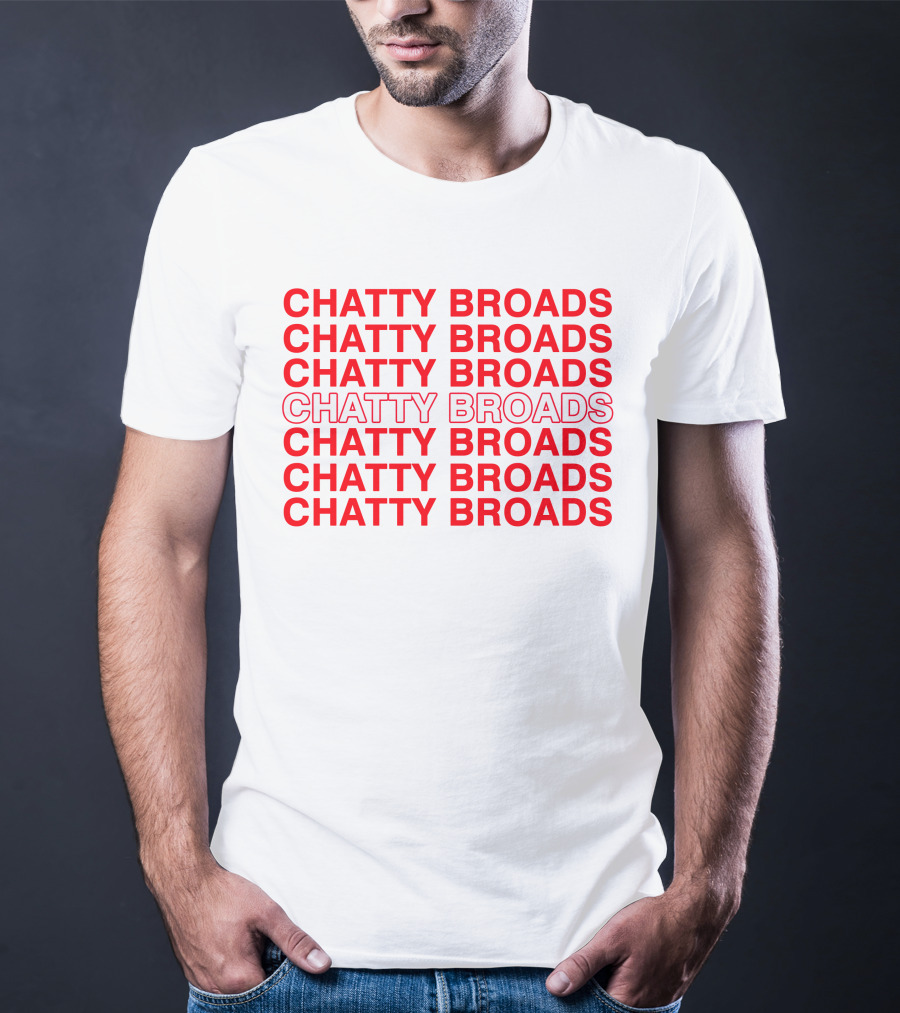CHATTY BROADS PODCAST MERCH RED REPEATING TEXT T-Shirt