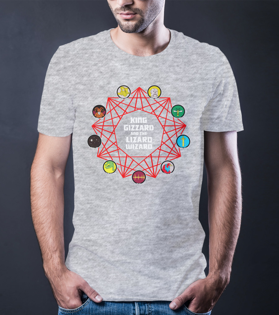King Gizzard And The Lizard Wizard Merch With Iconic Symbols And Red Geometric Web T-Shirt