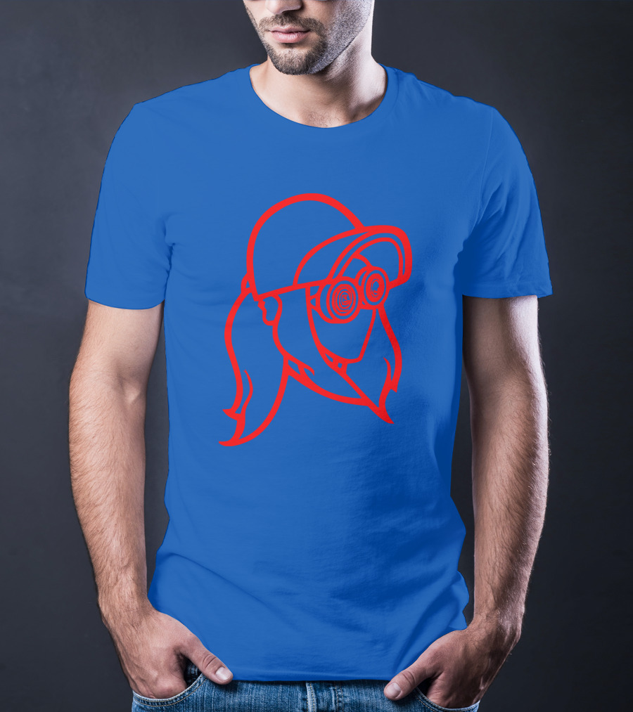 Rezz Cloaked Hockey Jersey Iconic Line Art Design Red On Blue T-Shirt