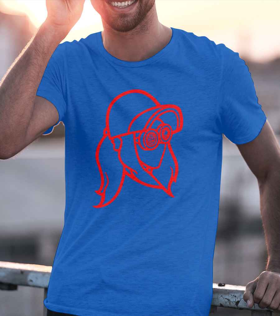 Rezz Cloaked Hockey Jersey Iconic Line Art Design Red On Blue T-Shirt