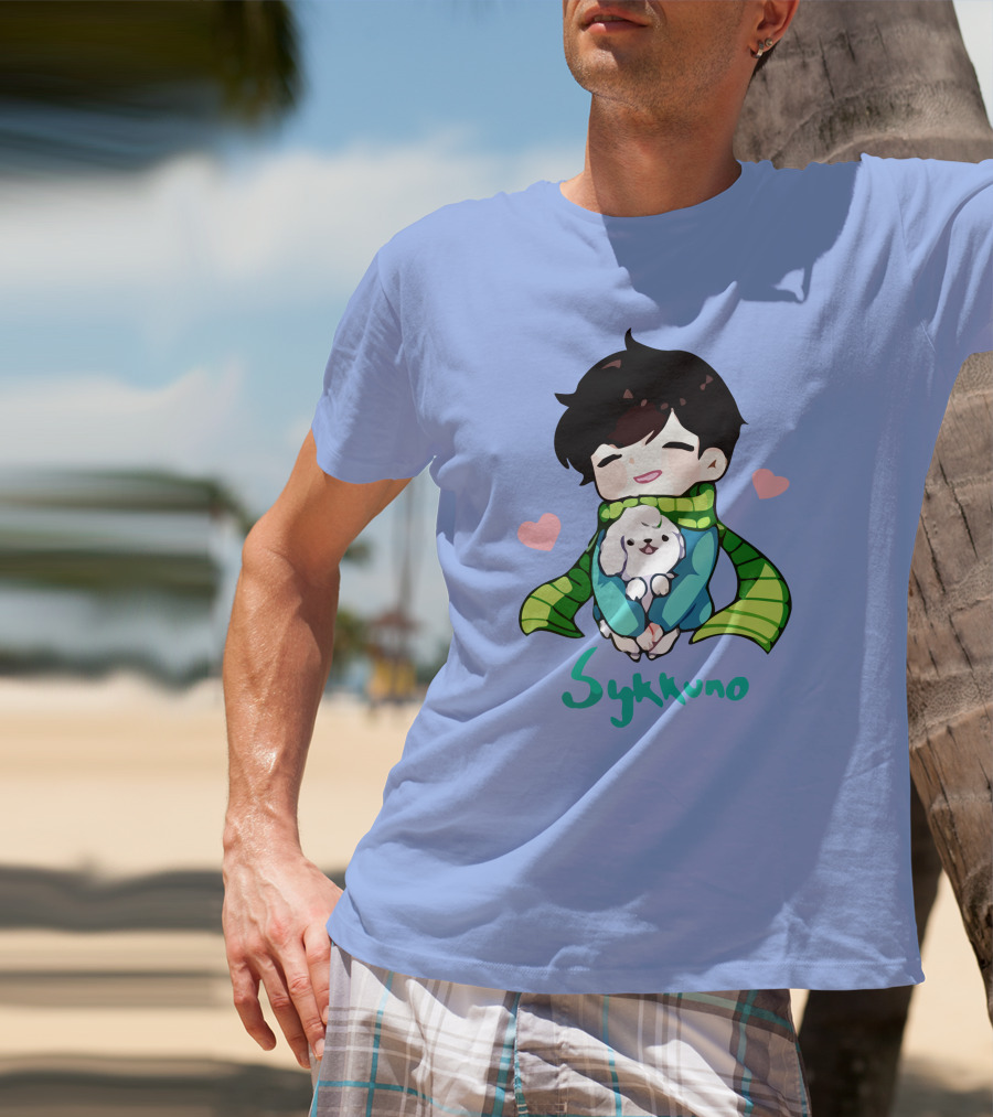 Sykkuno Cute Chibi Character With Puppy And Green Scarf T-Shirt