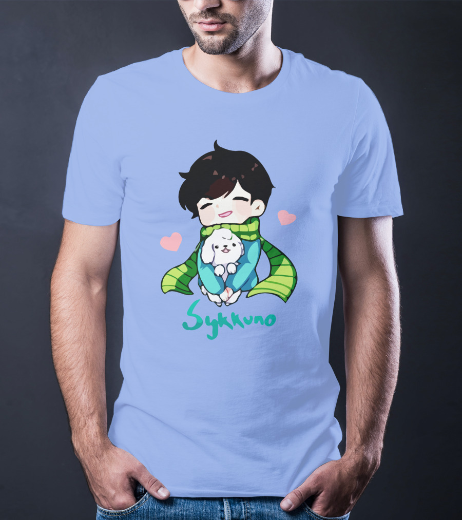 Sykkuno Cute Chibi Character With Puppy And Green Scarf T-Shirt