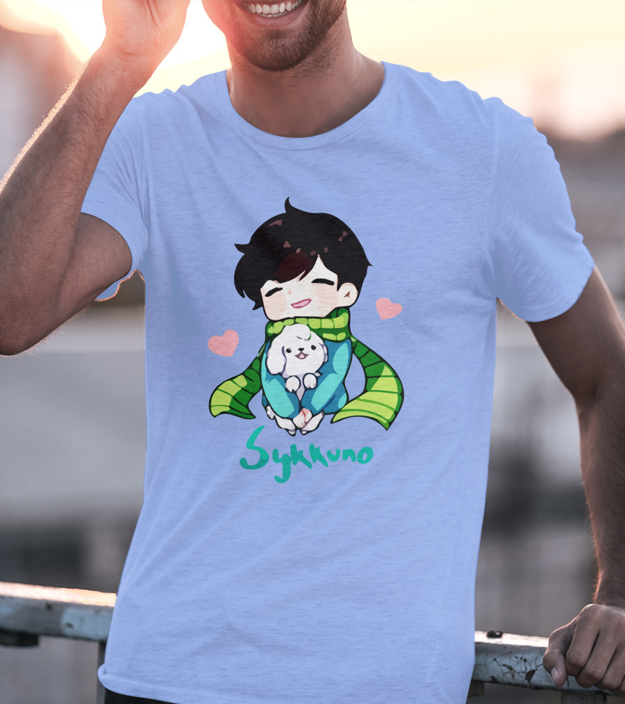 Sykkuno Cute Chibi Character With Puppy And Green Scarf T-Shirt