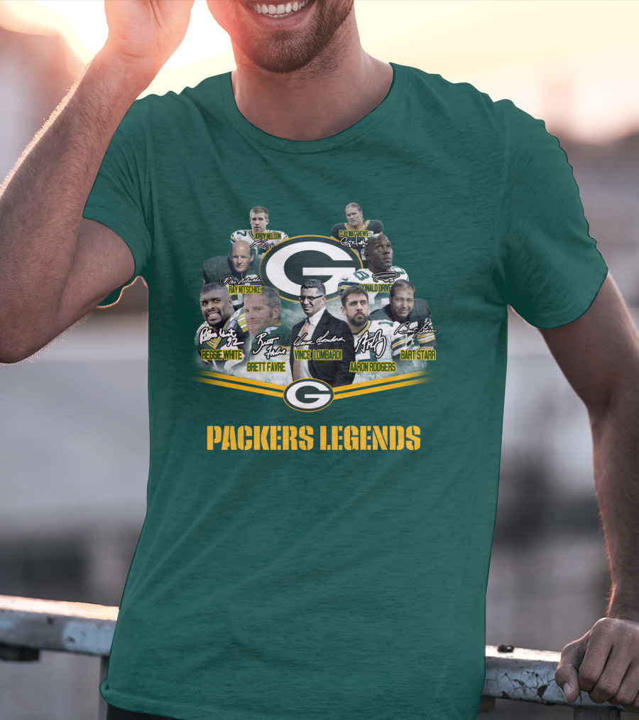 Packers Legends Vince Lombardi Reggie White Brett Favre Aaron Rodgers Ray Nitschke Bart Starr Curly Lambeau Paul Hornung T-Shirt