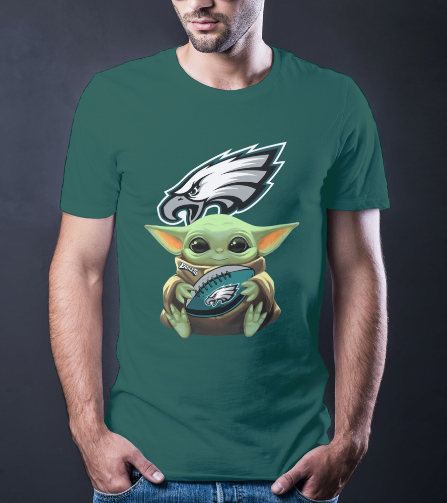 Baby Yoda Holding Philadelphia Eagles Football T-Shirt