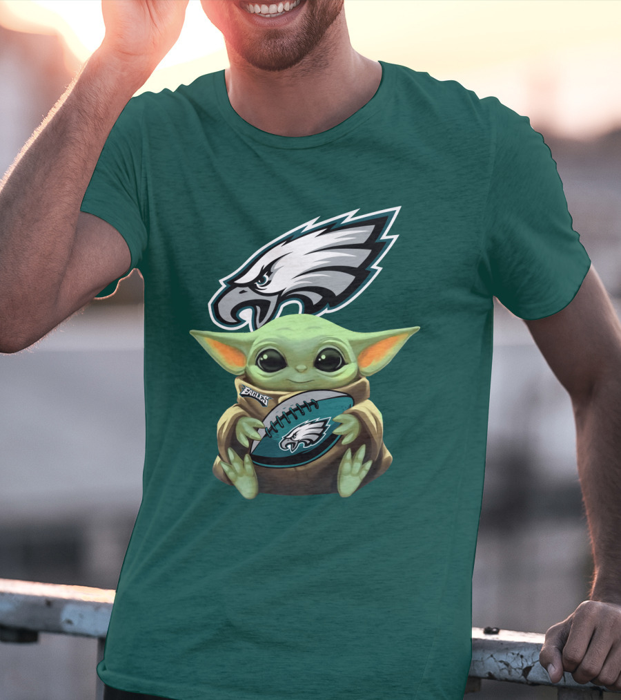 Baby Yoda Holding Philadelphia Eagles Football T-Shirt
