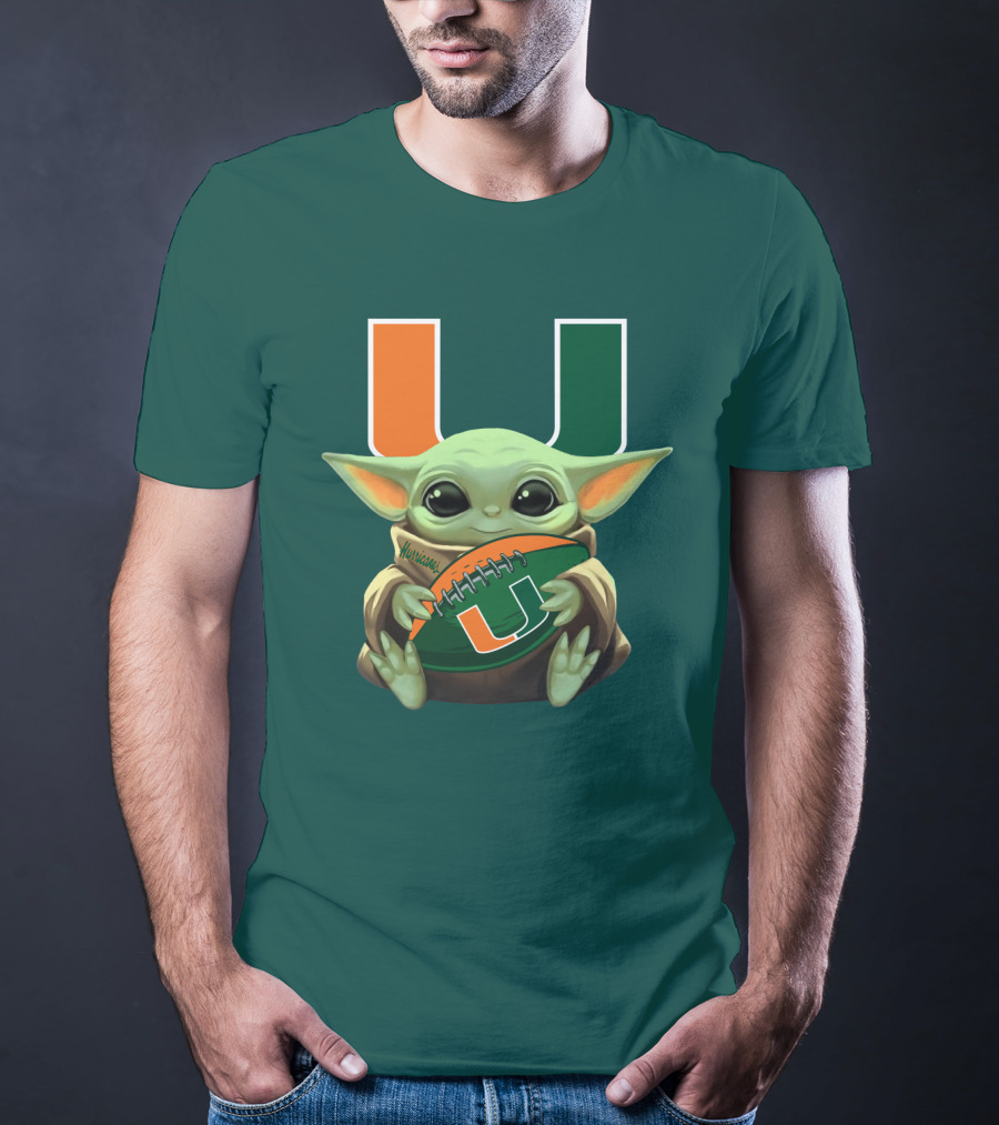 Miami Hurricanes Baby Yoda Football T-Shirt