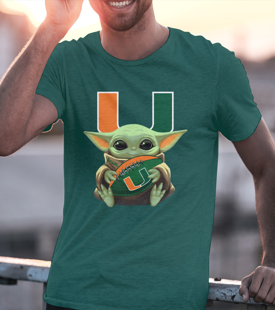 Miami Hurricanes Baby Yoda Football T-Shirt
