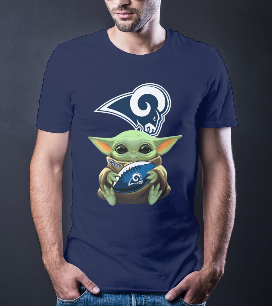 Baby Football Holding Rams T-Shirt