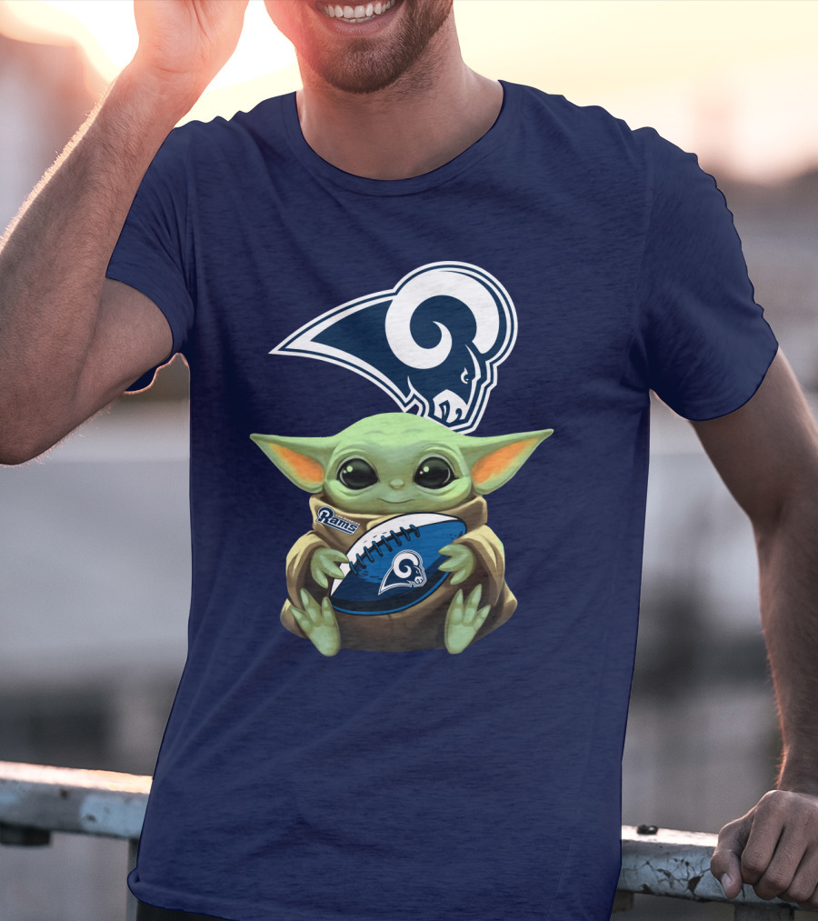 Baby Football Holding Rams T-Shirt