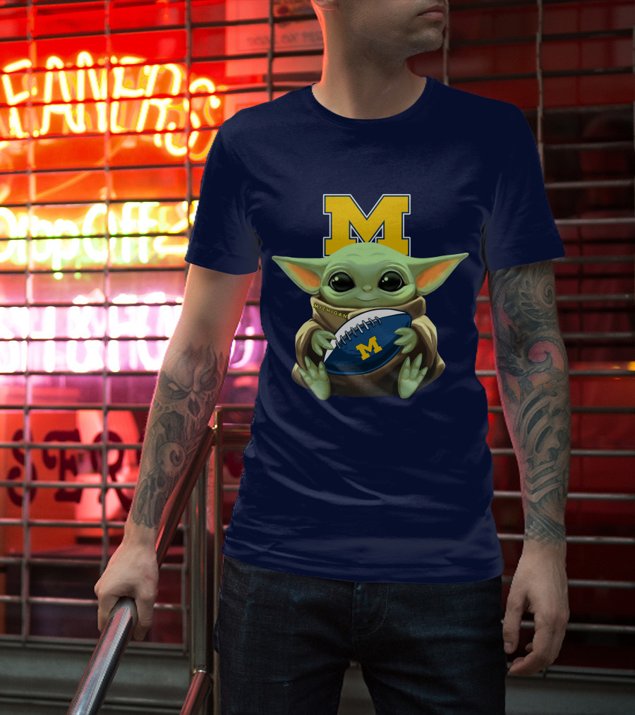 Michigan Baby Yoda Holding Football T-Shirt