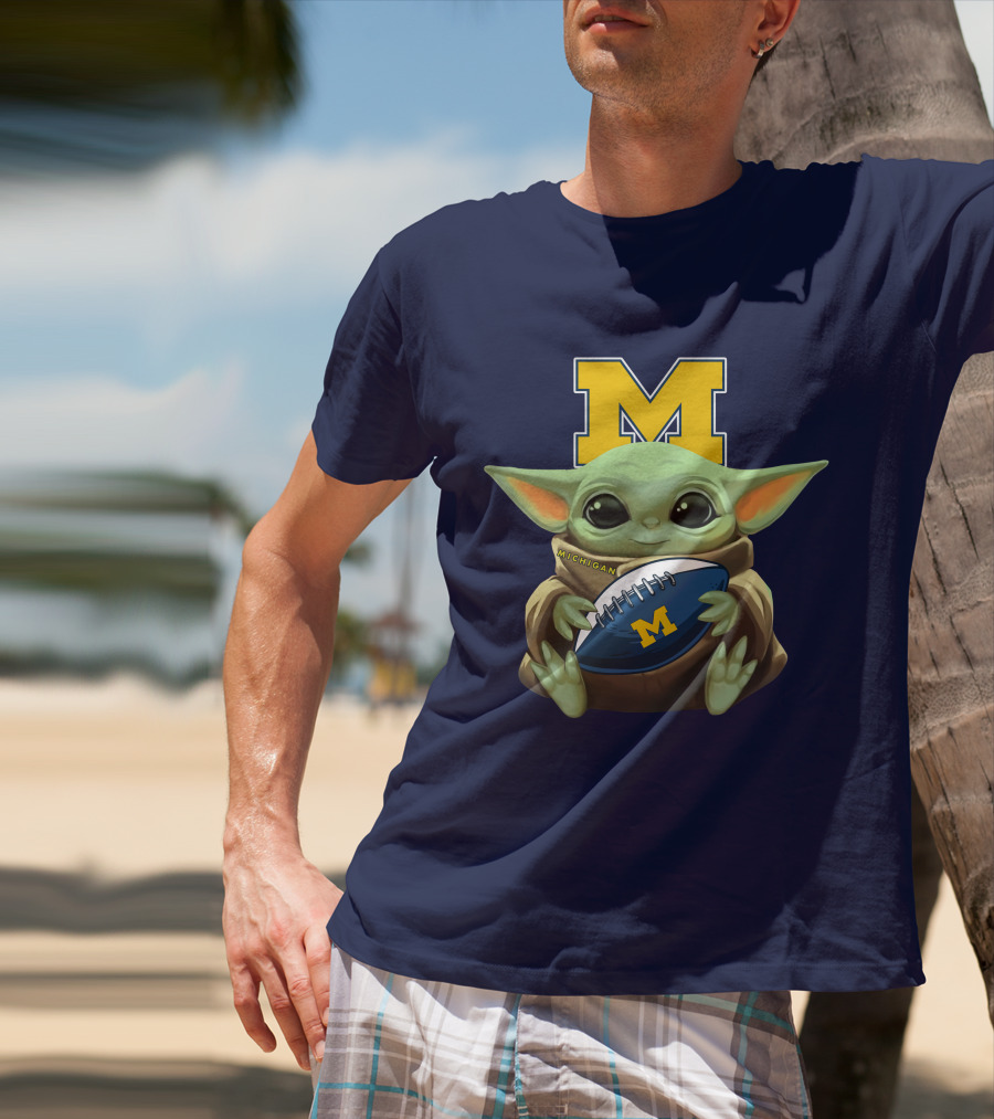 Michigan Baby Yoda Holding Football T-Shirt