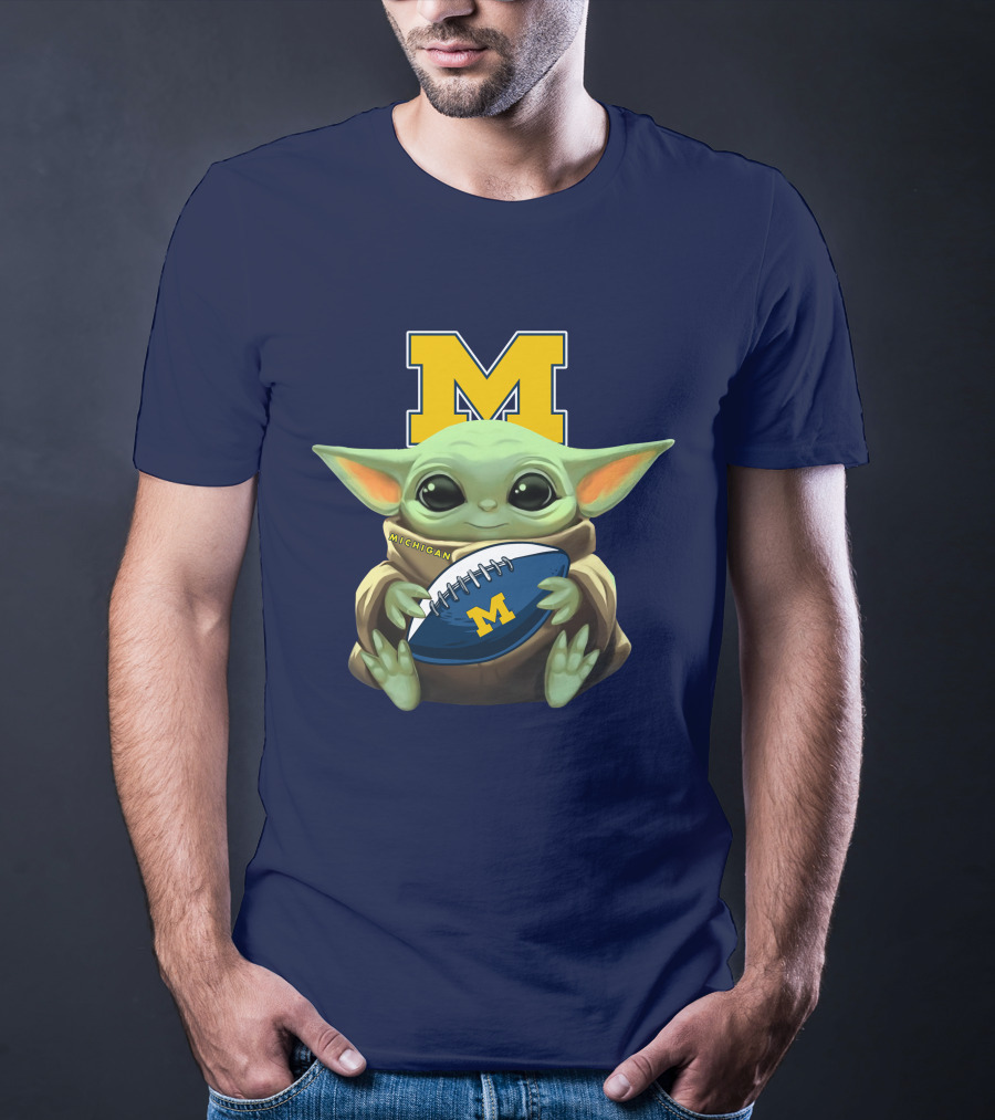 Michigan Baby Yoda Holding Football T-Shirt
