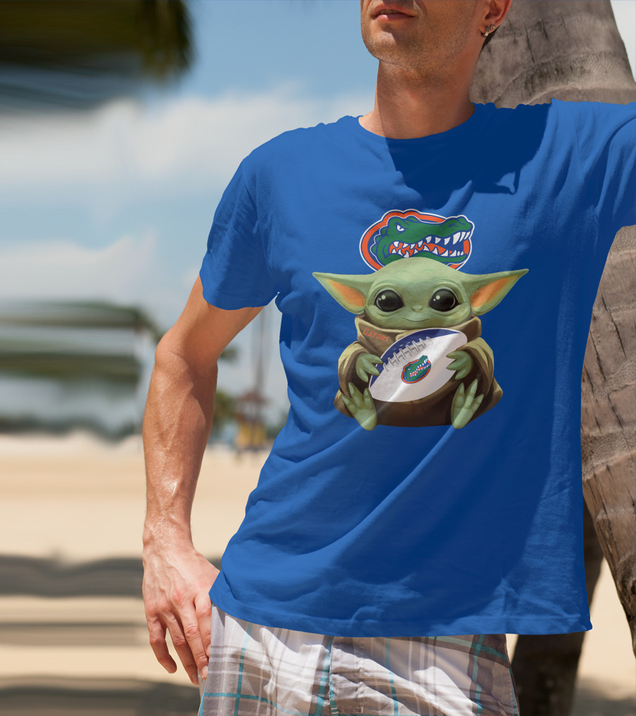 Baby Yoda Holding Football With Gators Logo T-Shirt