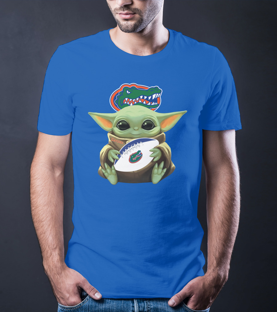 Baby Yoda Holding Football With Gators Logo T-Shirt