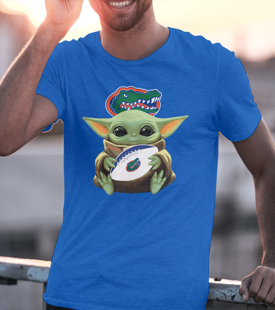 Baby Yoda Holding Football With Gators Logo T-Shirt