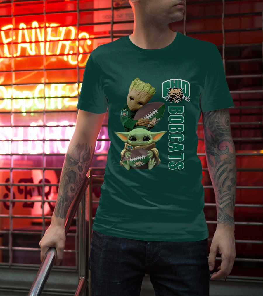 Ohio Bobcats Grogu And Groot Football T-Shirt